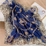 blue leopard pattern silk scarf