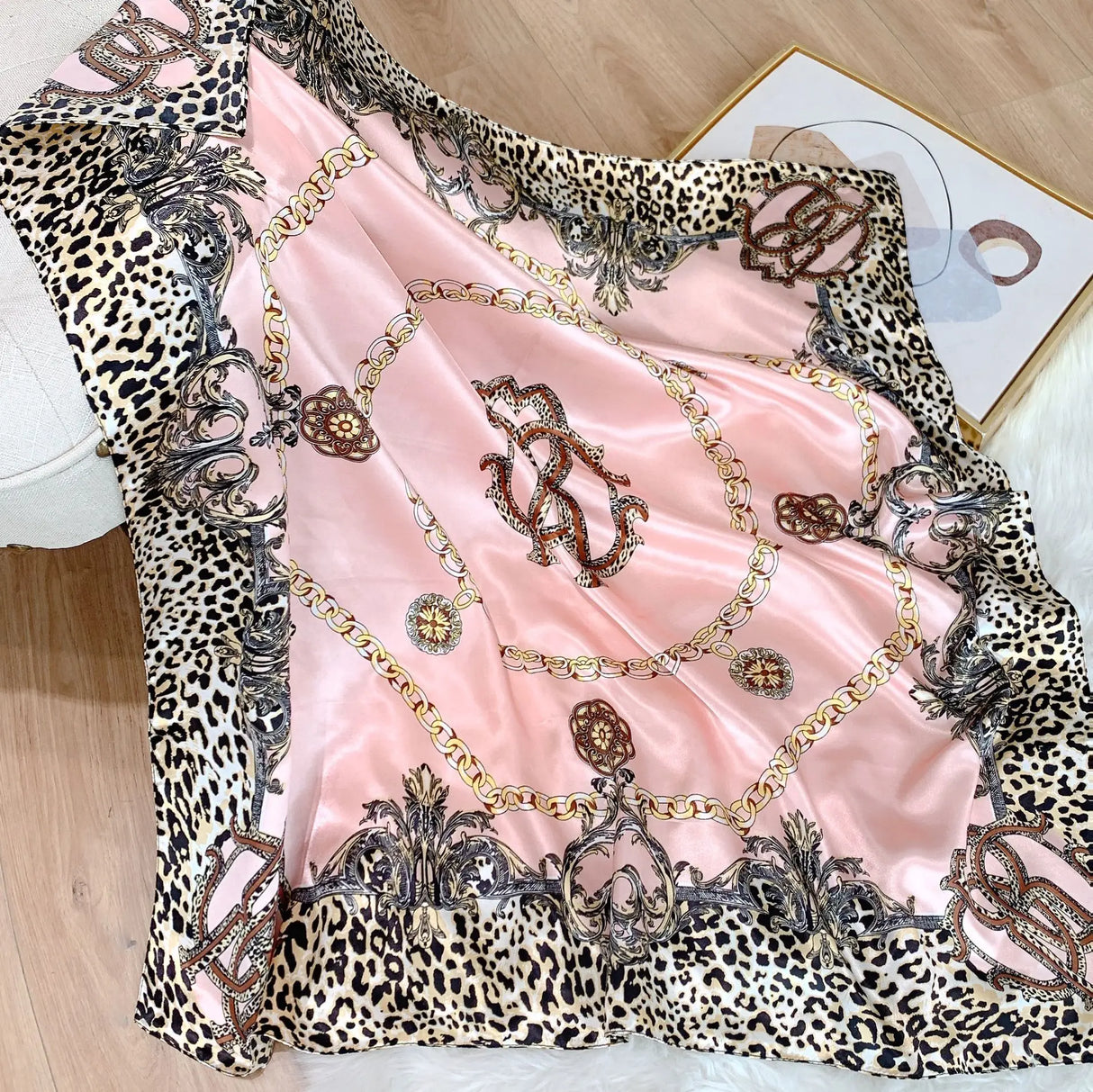 pink leopard pattern silk scar
