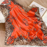 orange leopard pattern silk scarf