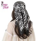90*90cm Stripe Print Satin Big Square Silk Scarves Sassy Chick Logo