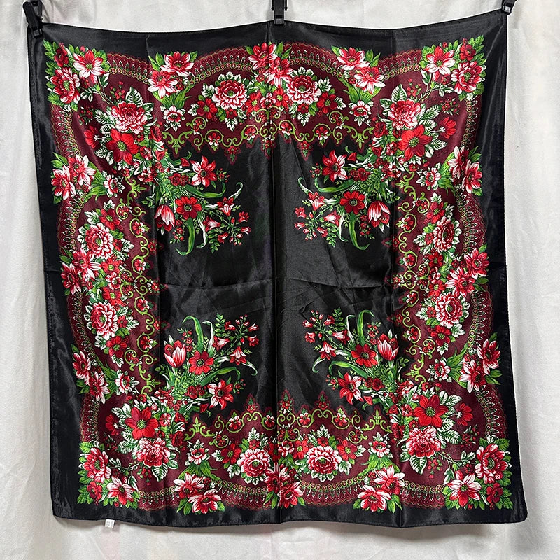 Black 90cm Beautiful Paisley Foulard Soft Satin Shawl
