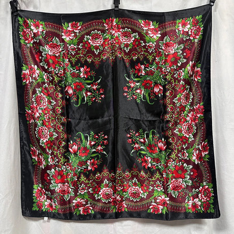 Black 90cm Beautiful Paisley Foulard Soft Satin Shawl