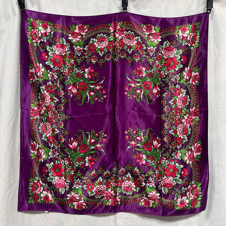 Purple 90cm Beautiful Paisley Foulard Soft Satin Shawl