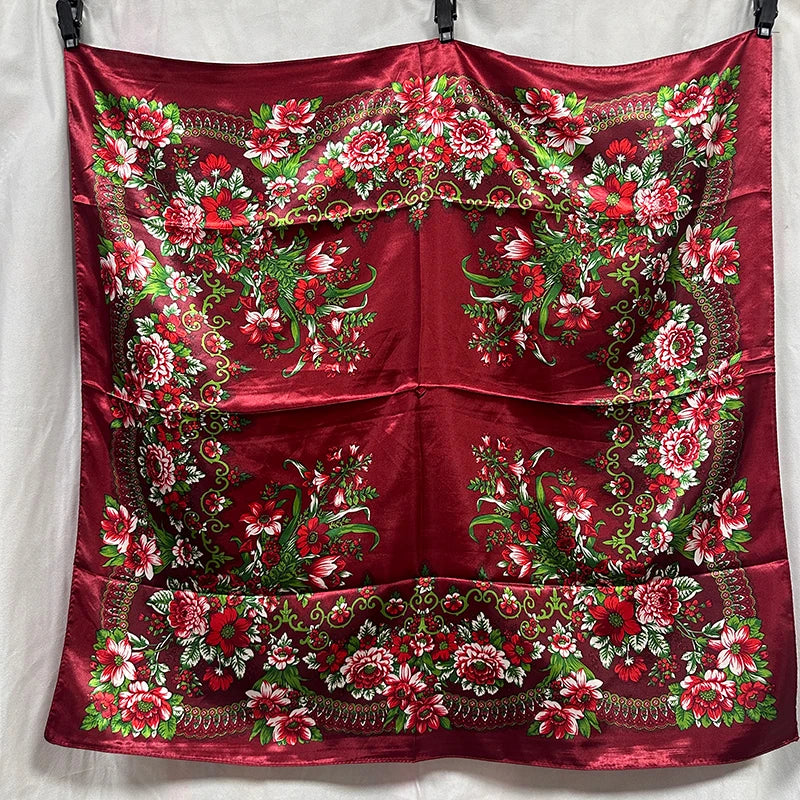 Red 90cm Beautiful Paisley Foulard Soft Satin Shawl