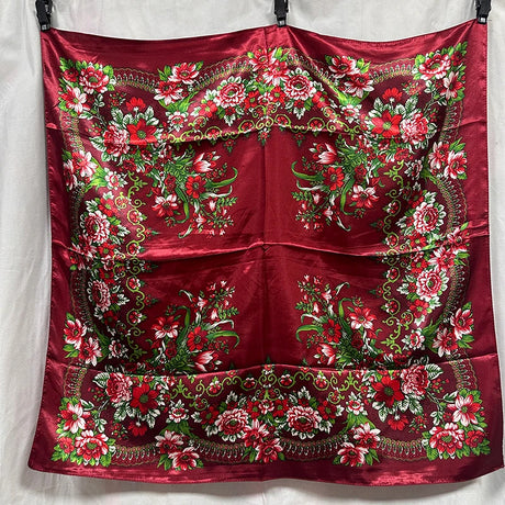 Red 90cm Beautiful Paisley Foulard Soft Satin Shawl