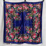Blue 90cm Beautiful Paisley Foulard Soft Satin Shawl