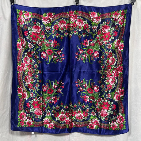 Blue 90cm Beautiful Paisley Foulard Soft Satin Shawl