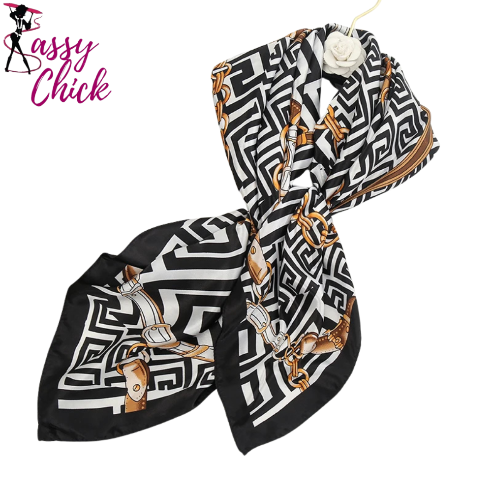 90cm Silk Satin Square Ladies Headband Neckerchief Foulard Sassy Chick Logo