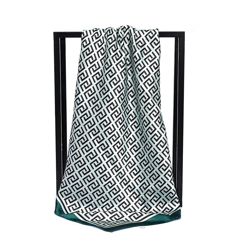 Green 90cm Square Hair Foulard Silk Headwraps Luxury Bandana