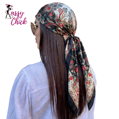 90cm Women Luxury Satin Print Hijab Scarves Sassy Chick Logo