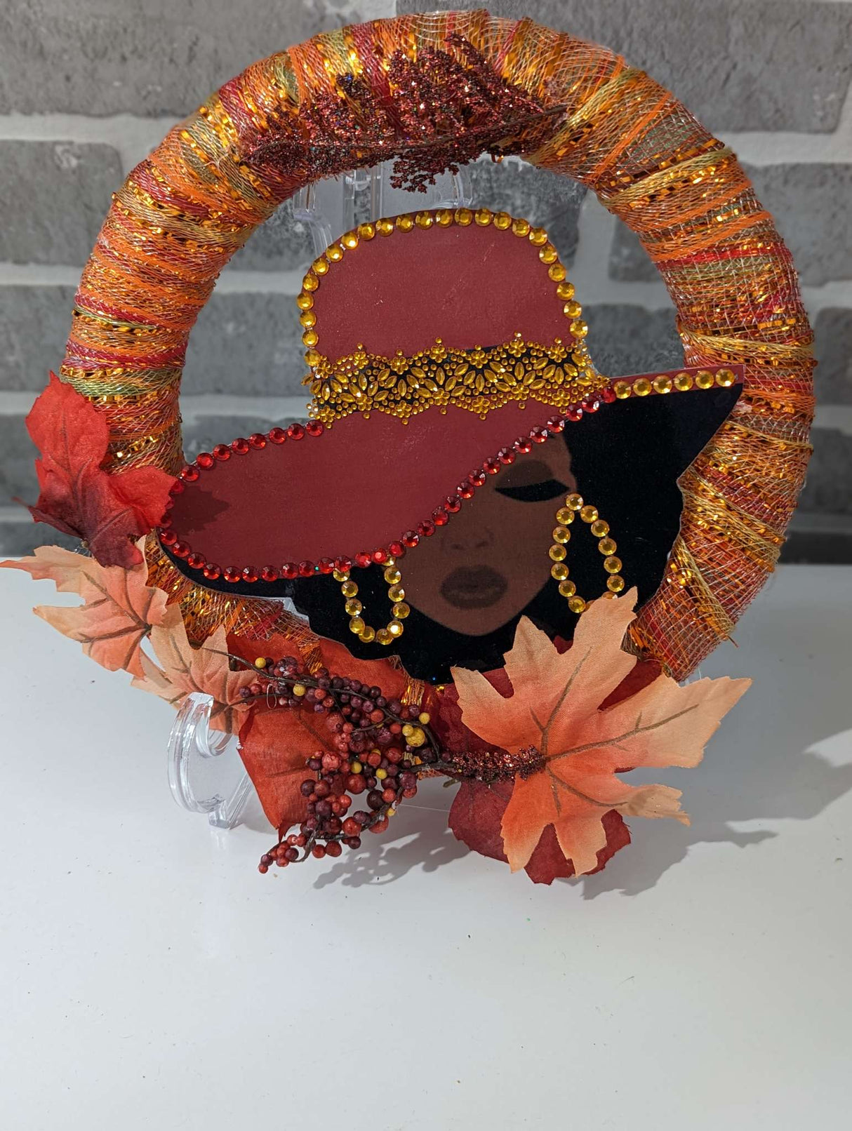 Orange Red Floral Design Lady Wreath