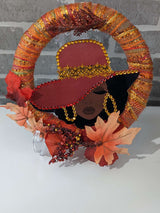 Orange Red Floral Design Lady Wreath