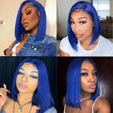13x4 Brazilian Straight Hair Wig Blue Bob Human Hair