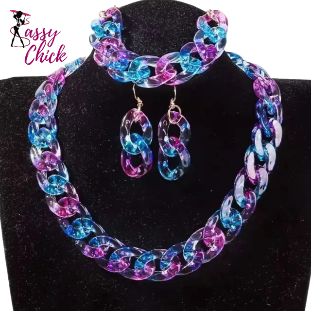Acrylic Color Transparent Gradient Jewelry Set Sassy Chick Logo