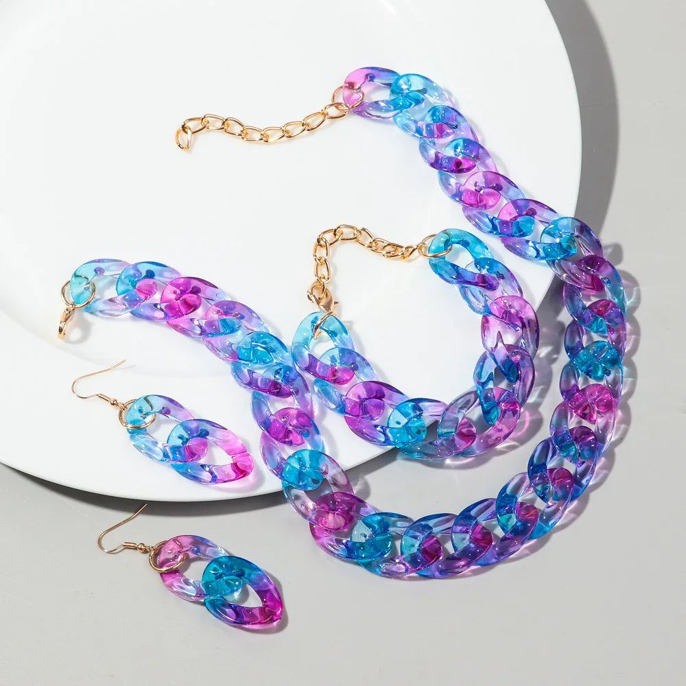 Blue Purple Acrylic Color Transparent Gradient Jewelry Set