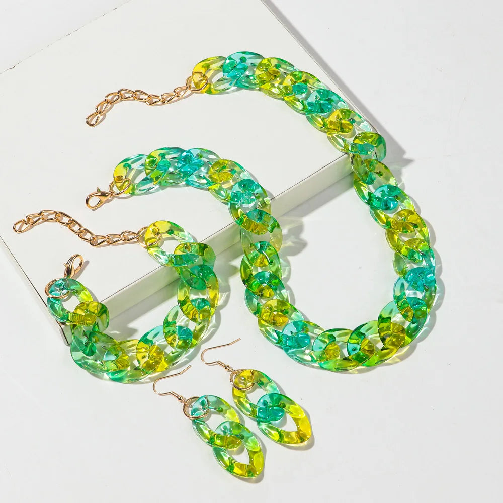 Green Acrylic Color Transparent Gradient Jewelry Set