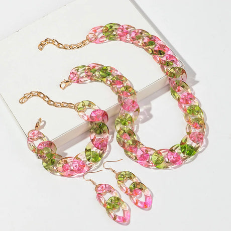 Green Pink Acrylic Color Transparent Gradient Jewelry Set