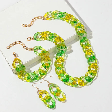 Green Acrylic Color Transparent Gradient Jewelry Set