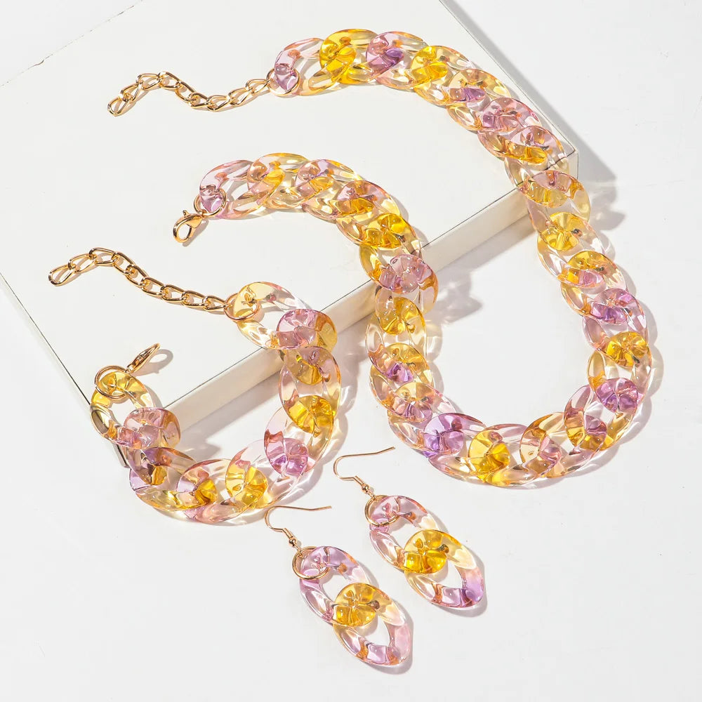 Yellow Acrylic Color Transparent Gradient Jewelry Set