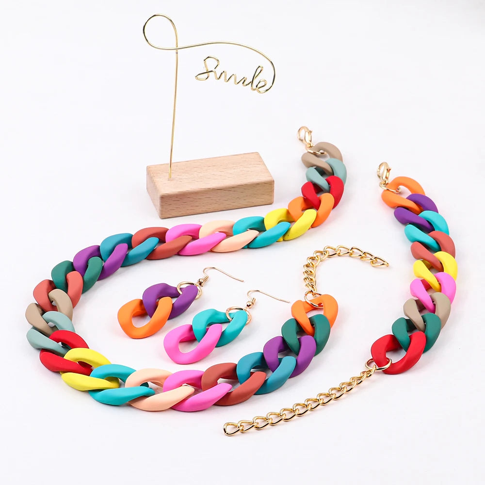Acrylic Colorful Chunky Necklace Set