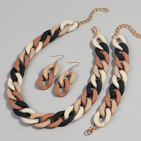 Black Beige Brown Acrylic Colorful Chunky Necklace Set