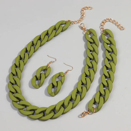 Matte Green Acrylic Chunky Necklace Set
