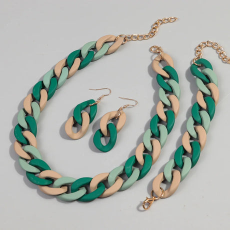 Beige Green Acrylic Colorful Chunky Necklace Set