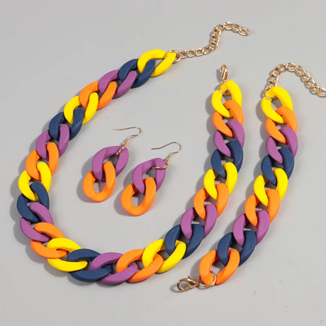 Yellow Orange Purple Acrylic Colorful Chunky Necklace Set