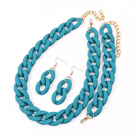 Acrylic Blue Chunky Necklace Set