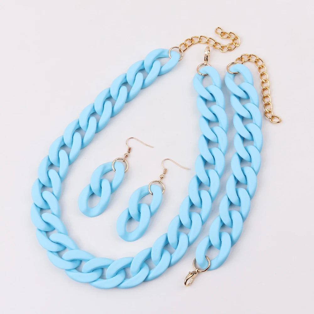 Acrylic Light Blue Chunky Necklace Set