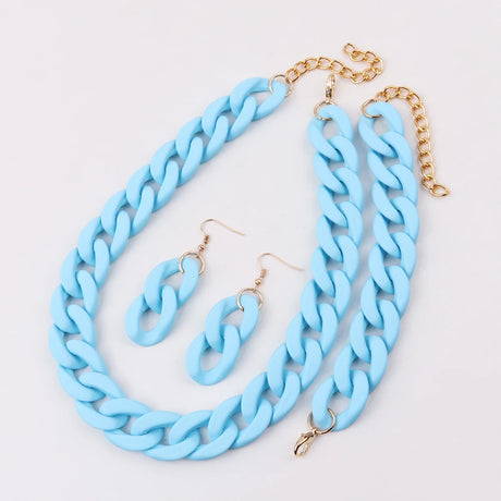 Acrylic Light Blue Chunky Necklace Set