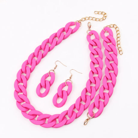 Acrylic Pink Chunky Necklace Set