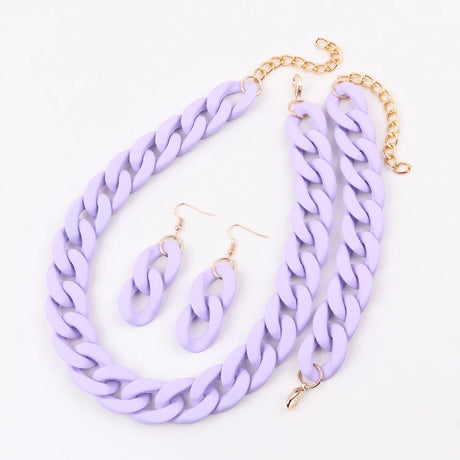 Acrylic Purple Chunky Necklace Set