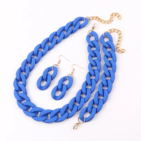 Acrylic Blue Chunky Necklace Set