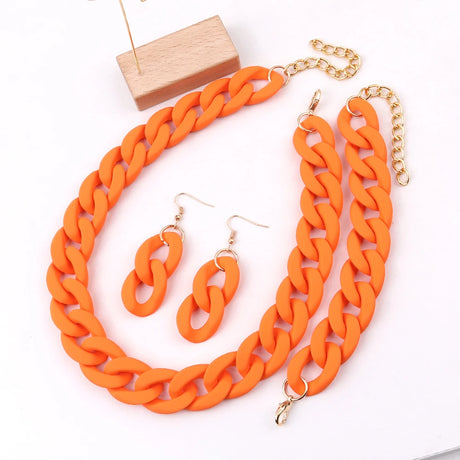 Acrylic Orange Chunky Necklace Set