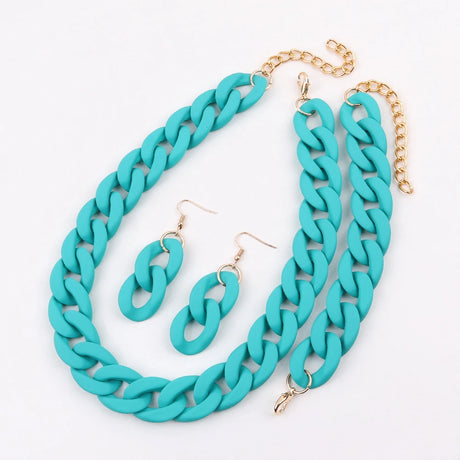 Acrylic Blue Chunky Necklace Set