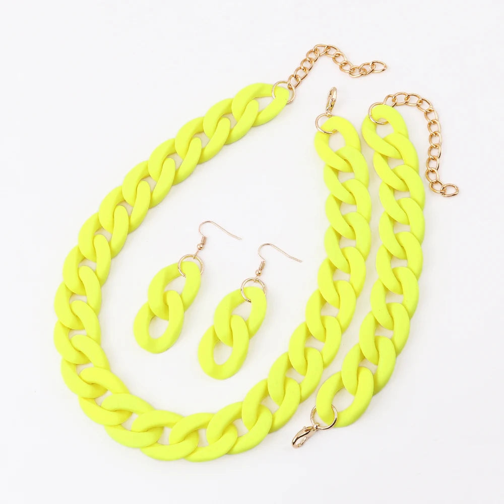 Acrylic Yellow Chunky Necklace Set