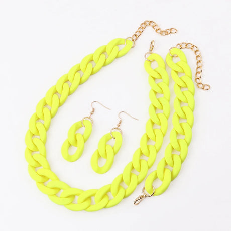 Acrylic Yellow Chunky Necklace Set