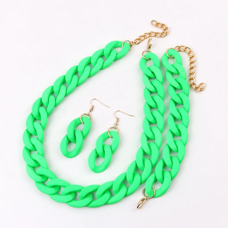 Acrylic Green Chunky Necklace Set