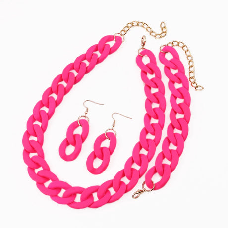 Acrylic Pink Chunky Necklace Set