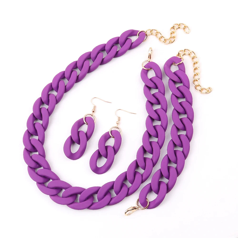 Acrylic Purple Chunky Necklace Set