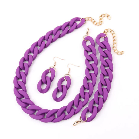 Acrylic Purple Chunky Necklace Set
