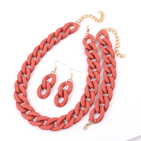Acrylic Orange Chunky Necklace Set