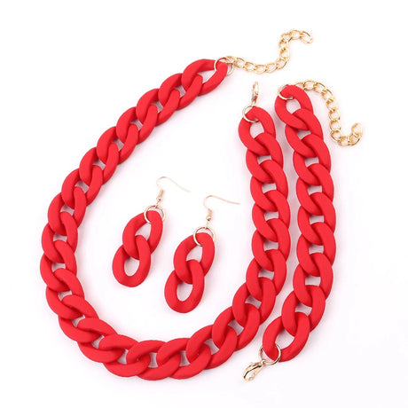 Acrylic Red Chunky Necklace Set