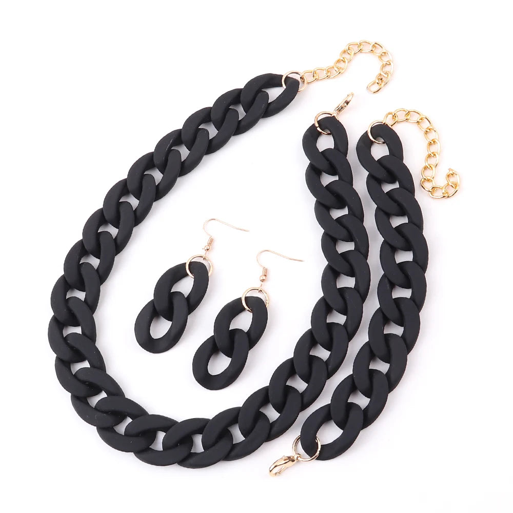 Acrylic Black Chunky Necklace Set