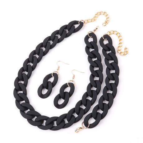 Acrylic Black Chunky Necklace Set