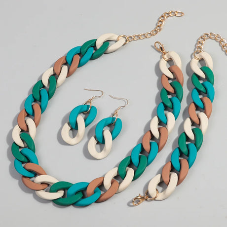 White Brown Green Acrylic Colorful Chunky Necklace Set
