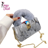 Acrylic Faux Fur Shoulder Bag Sassy Chick Logo
