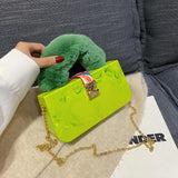 Green Yellow Acrylic Faux Fur Shoulder Bag