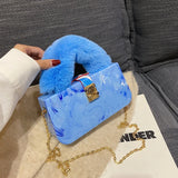 Blue Acrylic Faux Fur Shoulder Bag